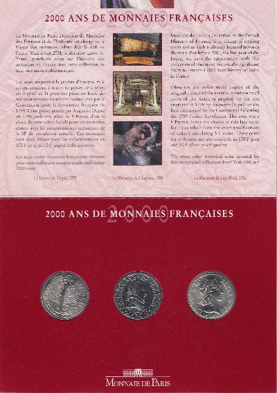 Beschrijving: 3 x 5 Francs OLD COINS 2e EDITIE ORIGIN.SET(3)